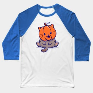 Cute Cat Pumpkin Cartoon Baseball T-Shirt